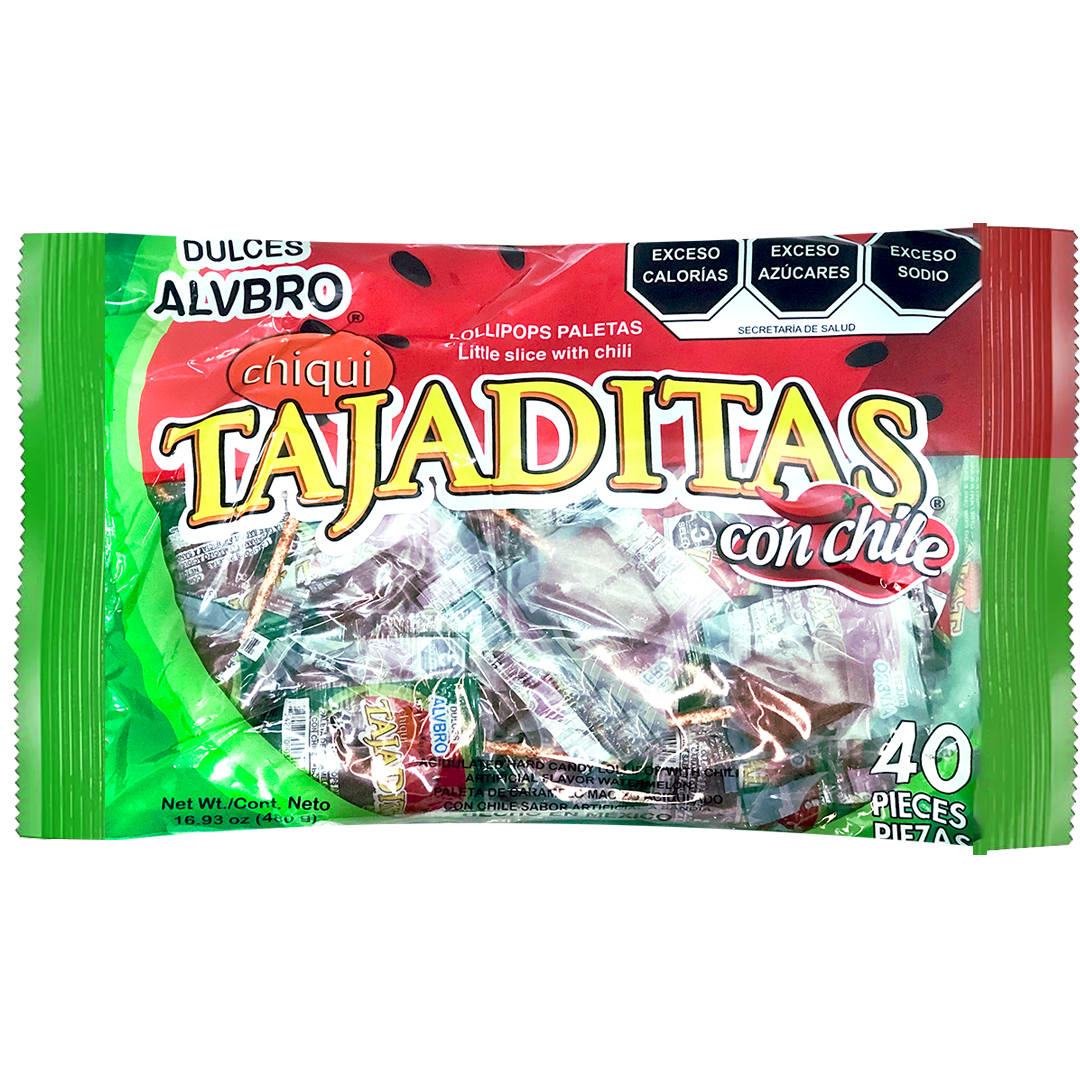 Alvbro Paletas Tajaditas Revanadas Sandia Con Chile - La Bolsa Contiene 40 Piezas