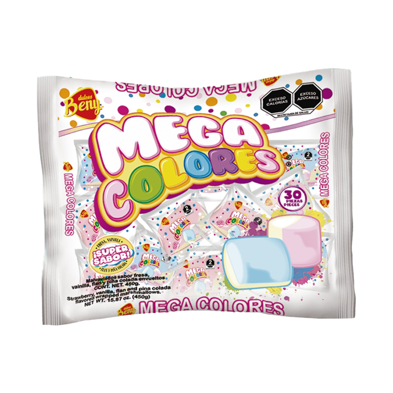 Beny Bombon Mega Color Envuelto - La Bolsa Contiene 30 Piezas
