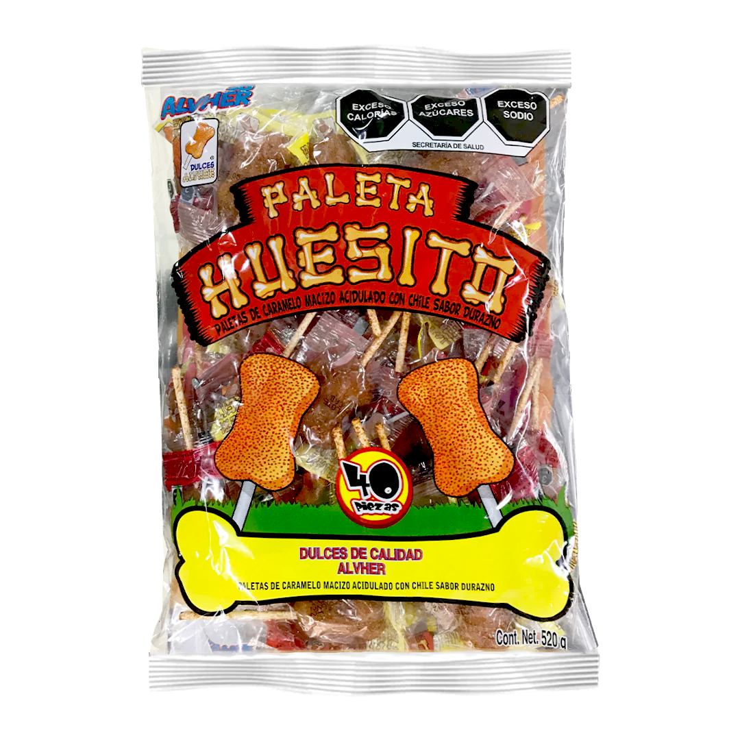 Alvher Paleta Huesito Enchilada - La Bolsa Contiene 40 Piezas