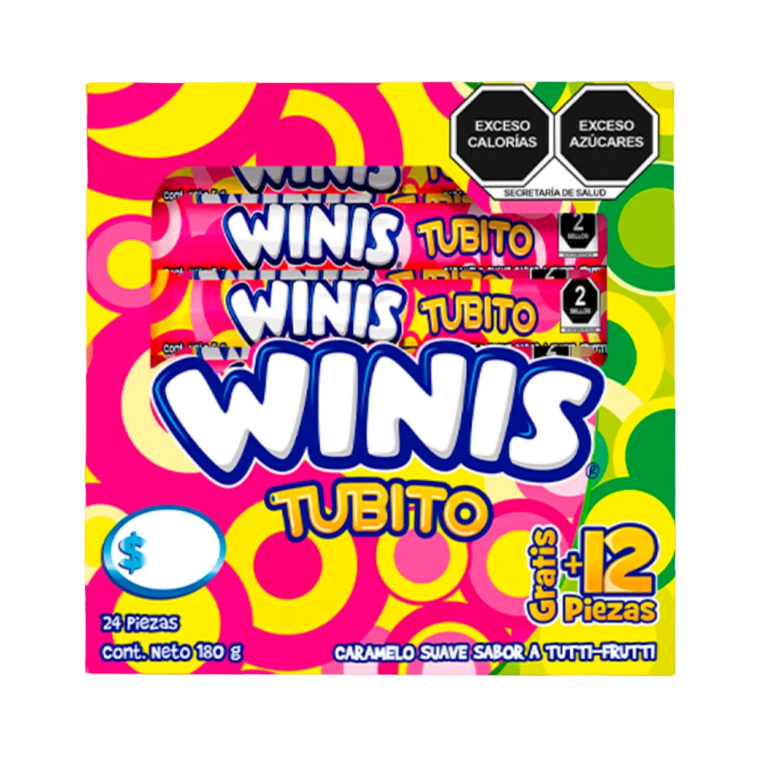 Winis Tubito Tuttifrut - El Display Contiene 24 Piezas + 12 Piezas Gratis